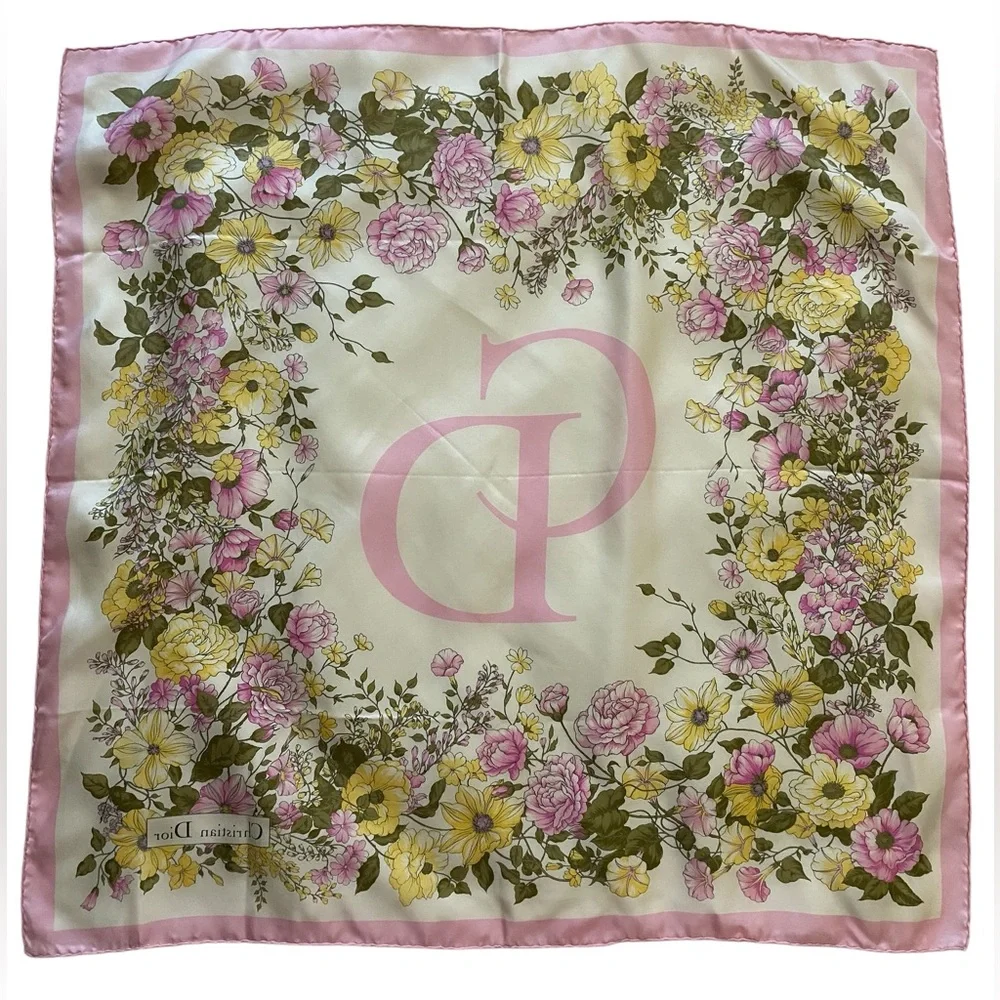 Christian Dior CD Floral 100% Silk Scarf Authentic